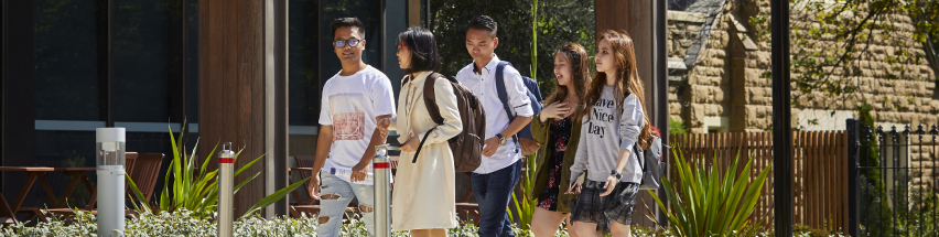 Students walking and talking on a sunny day